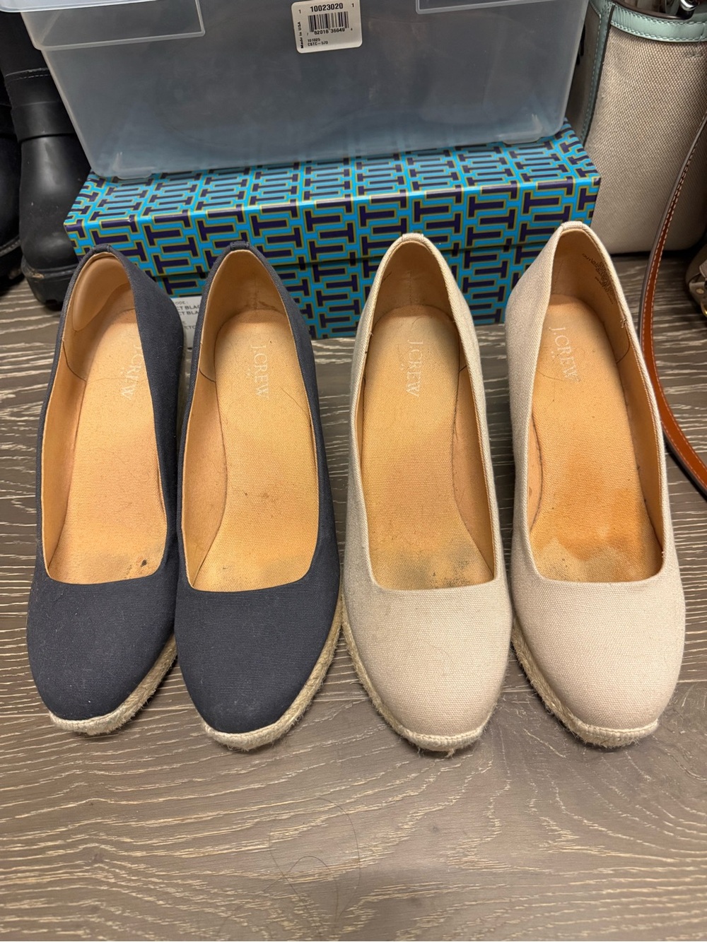 J. Crew Canvas Wedge Espadrilles in Navy and Beige-Both pairs sold together